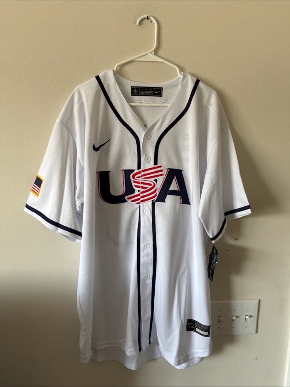 Nike White USA Baseball Jersey with Navy & Red Accents